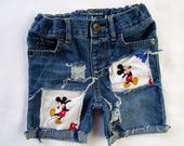Mickey Mouse birthday shorts distressed ripped made from mickey fabric