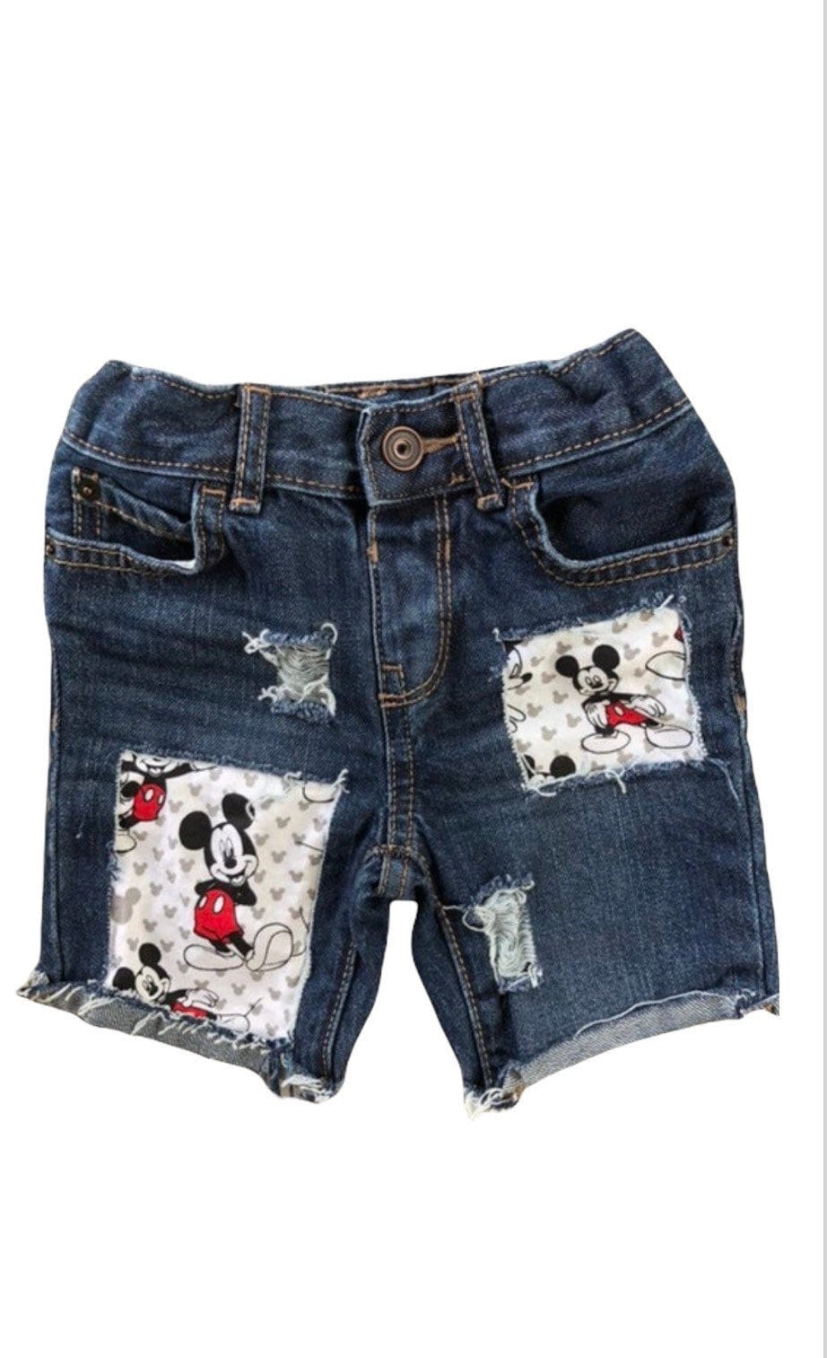 Mickey Mouse Birthday Denim Shorts, Handmade Patchwork Outfit