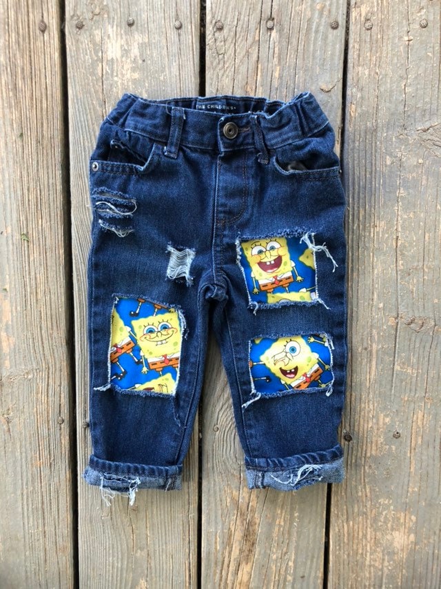 SpongeBob Squarepants birthday jeans fabric ripped distressed Etsy