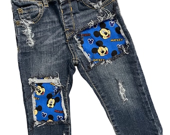 Mickey Mouse birthday jeans straight//skinny distressed blue toddler baby