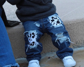 Mickey Mouse Distressed Jeans//Shorts Mickey Mouse Birthday Boys Pants made from mickey fabric