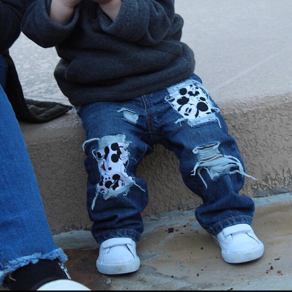 Mickey Mouse Distressed Jeans//Shorts Mickey Mouse Birthday Boys Pants made from mickey fabric