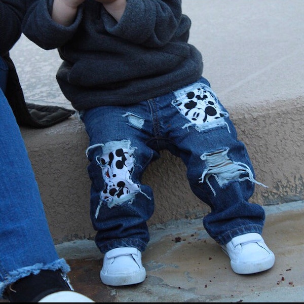 Boys Distressed Mickey Mouse Patch Jeans – Birthday Outfit Apparel