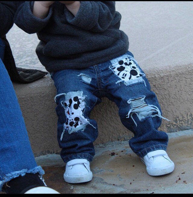 Mickey Mouse Distressed Jeans//Shorts Mickey Mouse Birthday Boys Pant…