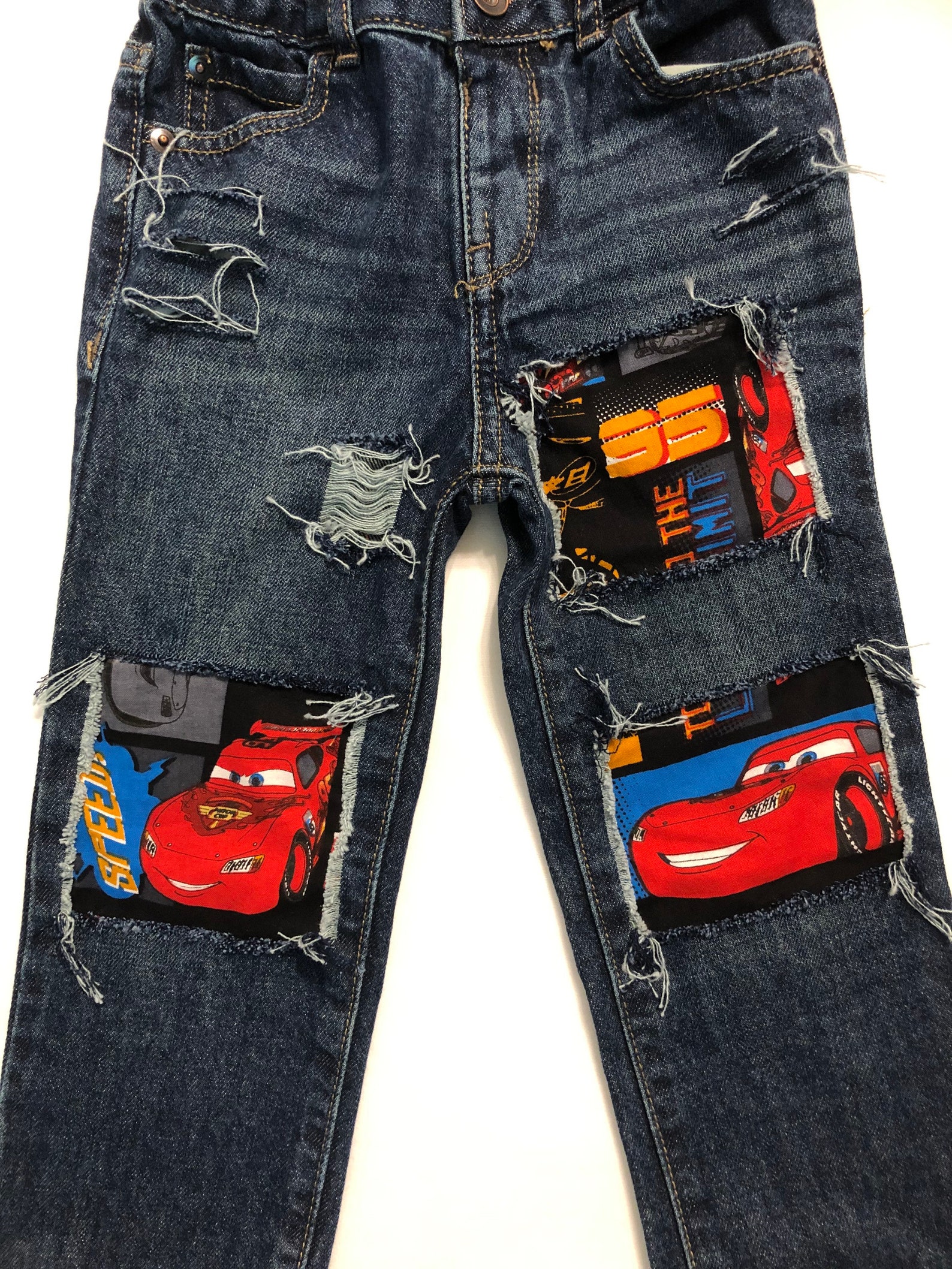 Cars boys birthday jeans cars patch ripped distressed jeans | Etsy