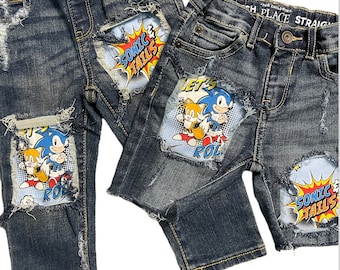 Sonic the hedgehog fabric birthday jeans shorts distressed sonic outfit