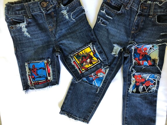 Custom Spider-Man Jeans Spider-Man Distressed Jeans Spider-Man Outfit Spider-Man Frayed Jeans Spider-Man Birthday