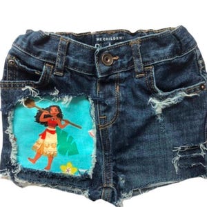 Moana Maui girls birthday skinny jeans shorts ripped distressed made from moana fabric