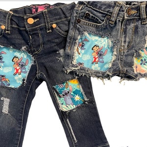 Lilo and Stitch birthday skinny jeans shorts denim distressed