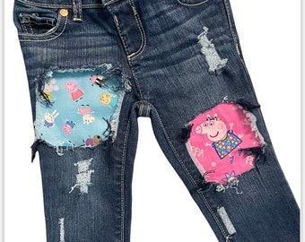 Peppa pig skinny jeans Peppa birthday distressed patched