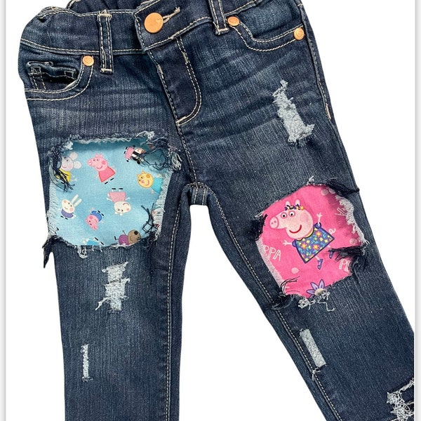 Peppa pig skinny jeans Peppa birthday distressed patched