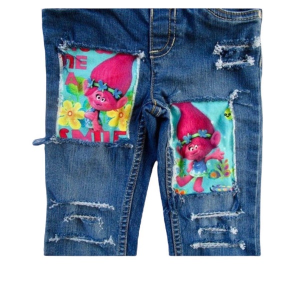 Trolls skinny jeans Trolls birthday Poppy girls toddler baby jeans made with trolls fabric