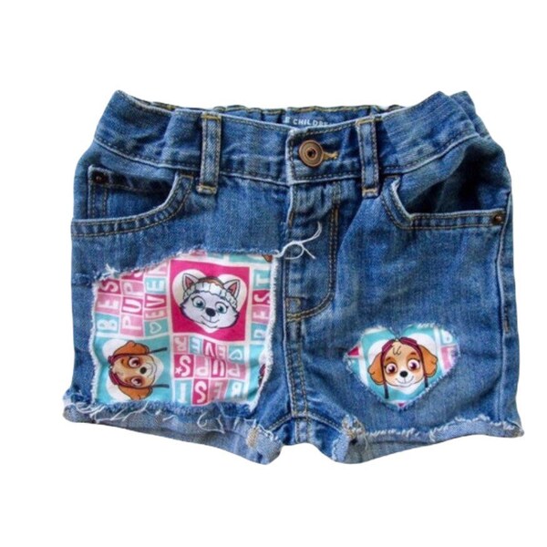 Paw Patrol birthday shorts distressed ripped made from paw patrol fabric