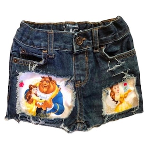 Beauty and the beast birthday skinny jeans shorts Princess Belle Disney princess denim distressed