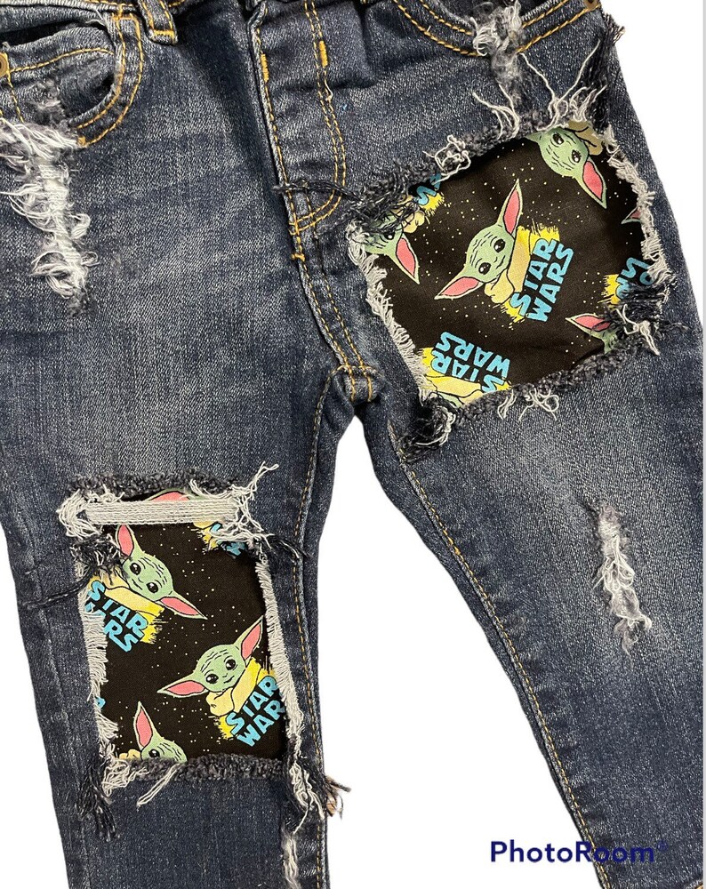 Boys Stars Wars Baby Yoda Skinny//straight Jeans Distressed Etsy