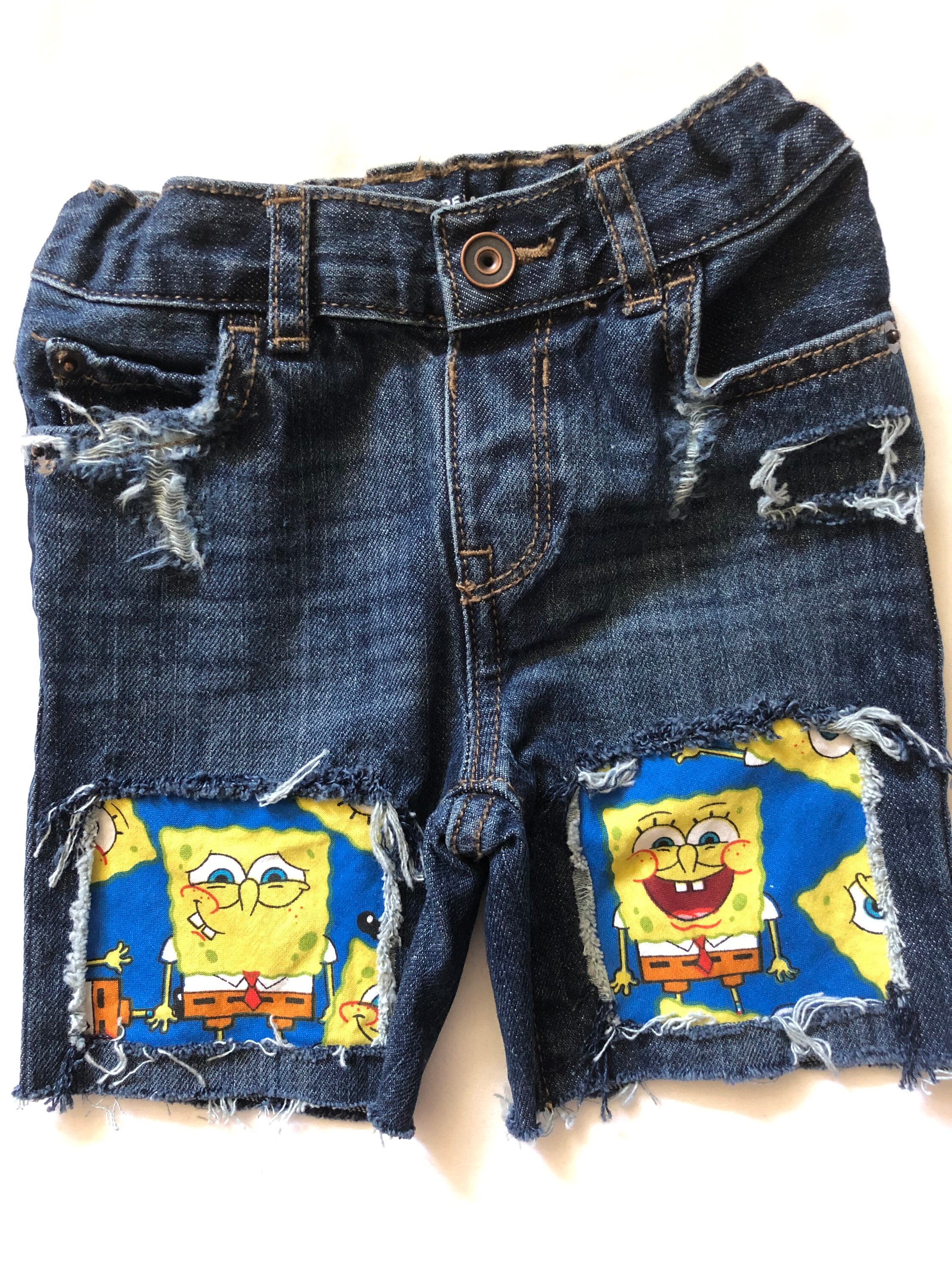 Spongebob Squarepants Birthday Jeans Fabric Ripped Distressed Etsy