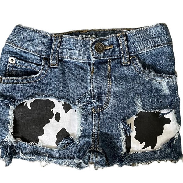 Cow print jean shorts distressed cut offs farm birthday cow farm birthday