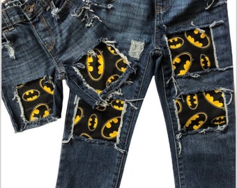 Batman Ripped Distressed Jeans Birthday Boys made from batman fabric