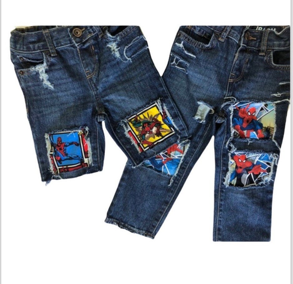 Spiderman Boys Birthday Jeans Ripped Patched Distressed Made Etsy