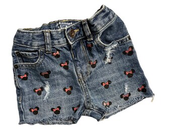 Minnie Mouse painted shorts Minnie Mouse birthday outfit cut offs denim jeans shorts