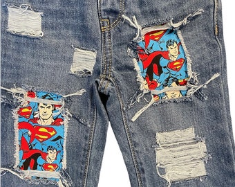 Superman distressed jeans superhero DC comic straight fit Superman birthday