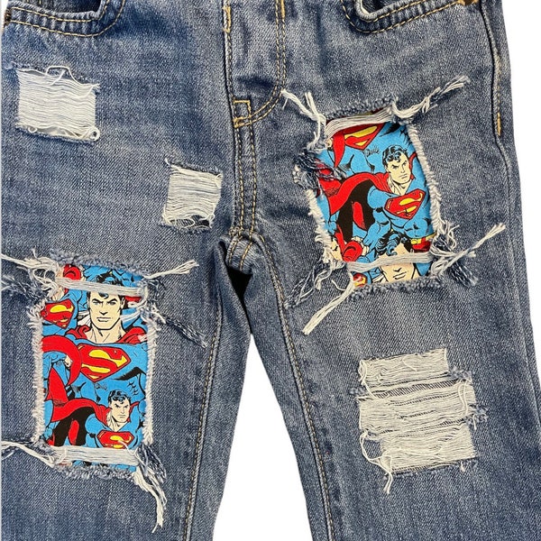 Superman distressed jeans superhero DC comic straight fit Superman birthday