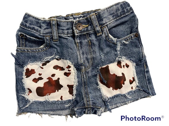 Girls Cow Print Jean Shorts Distressed Cut Offs Farm Birthday - Etsy