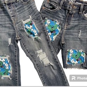 Hulk superhero jeans and shorts distressed ripped skinny straight fit