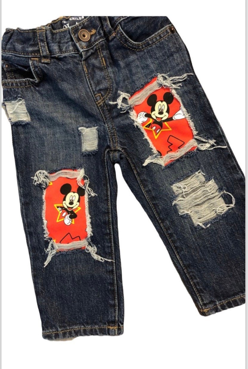 Boys Distressed Mickey Mouse Patch Jeans – Birthday Outfit Apparel