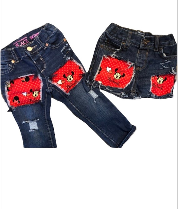 Minnie Mouse Skinny Jeans shorts Red Minnie Birthday Denim Cut