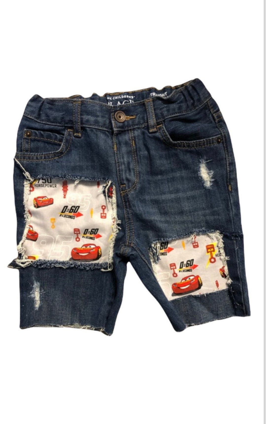 Cars Boys Birthday Jeans Cars Patch Ripped Distressed Jeans Lightning ...