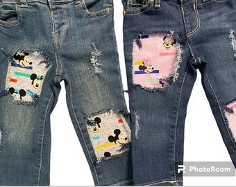 Minnie Mickey Mouse skinny jeans birthday denim distressed