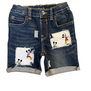 Mickey Mouse Birthday Denim Shorts, Handmade Patchwork Outfit