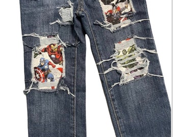 Avengers distressed birthday jeans super hero marvel hulk captain America iron man black panther toddler jeans denim