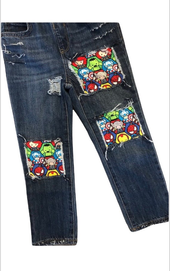 Boys Marvel Superhero Patchwork Jeans 