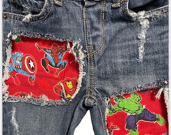 Superhero marvel avengers birthday shorts distressed jeans denim cut offs