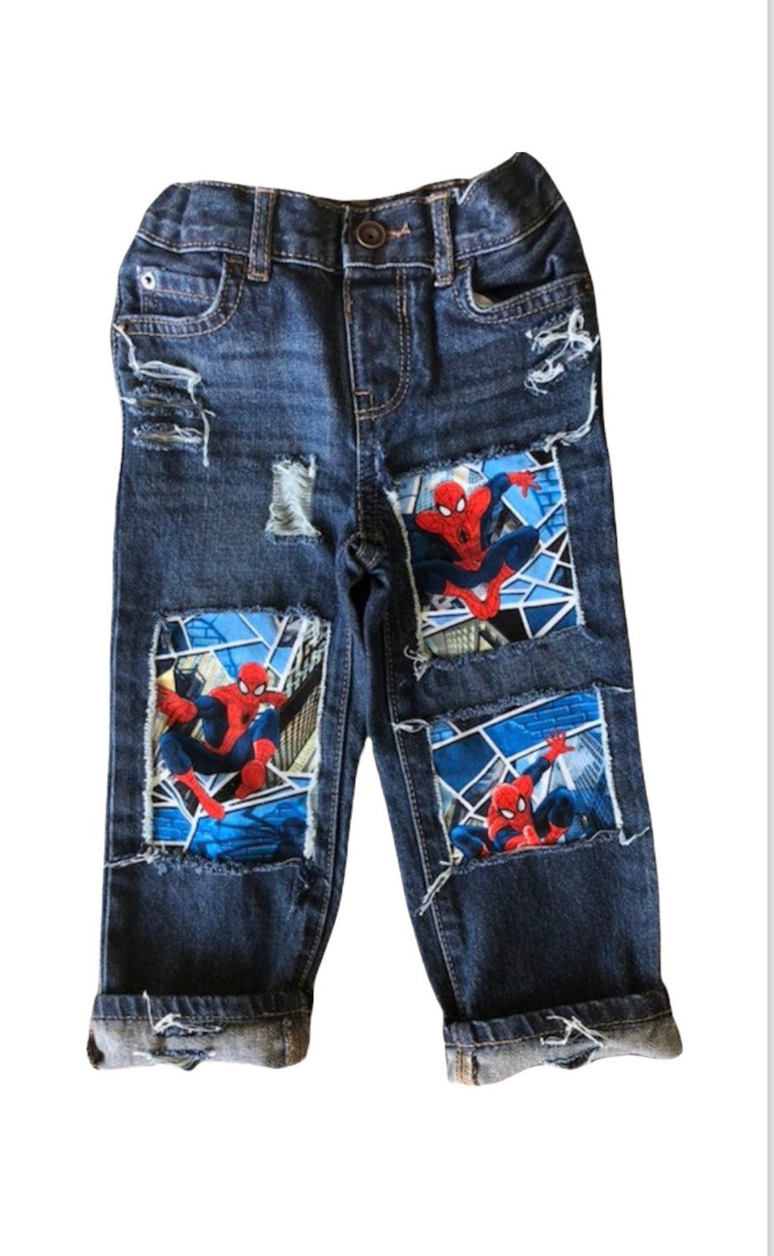 Spiderman Boys Birthday Jeans Ripped Patched Distressed Made - Etsy