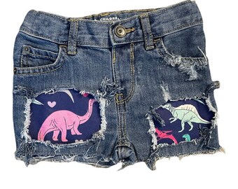 dinosaur shorties cut offs denim shorts dinosaur birthday