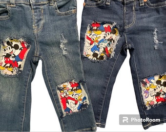 Minnie Mickey Donald Duck Daisy Pluto Mouse skinny jeans birthday denim distressed