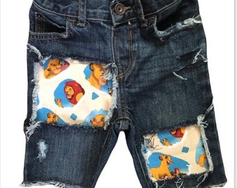 Lion King birthday shorts Simba cut offs jeans denim shorts distressed patched