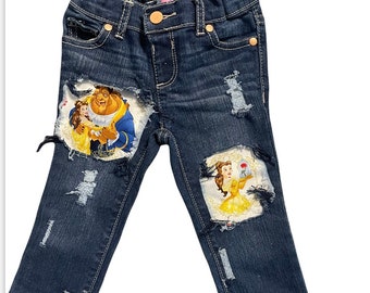 Beauty and the beast birthday skinny jeans Disney princess denim distressed