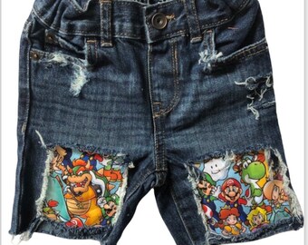 Super Mario birthday jeans//shorts Mario Brothers boys made with mario fabric