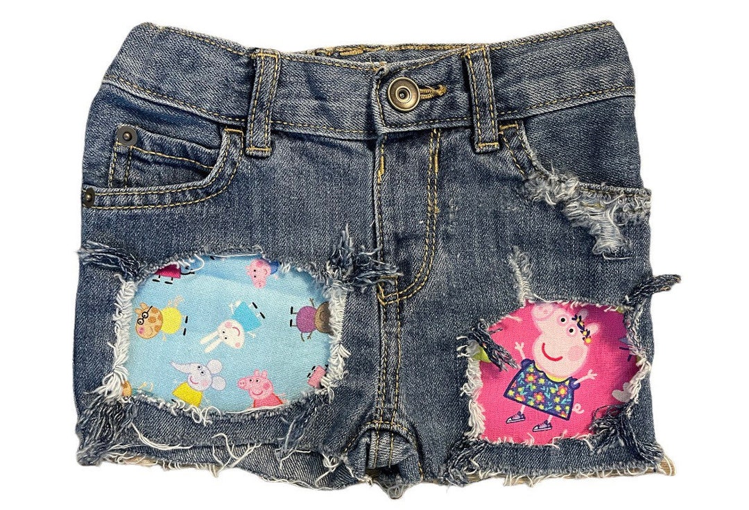 Peppa Pig Shorts Birthday Denim Distressed Ripped Made From Peppa Pig Peppa Pig Shorts Birthday Denim Distressed Ripped Made From Peppa Pig