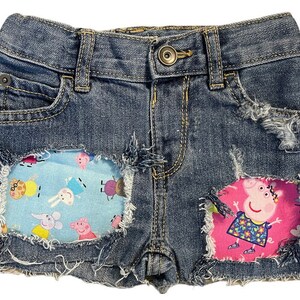 Peppa Pig Shorts Birthday Denim Distressed Ripped Made From Peppa Pig Peppa Pig Shorts Birthday Denim Distressed Ripped Made From Peppa Pig