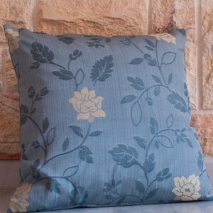 blue pillow cover, floral anaglyph cream gold flowers,leaves, 18x18&quot; (45x45 cm)