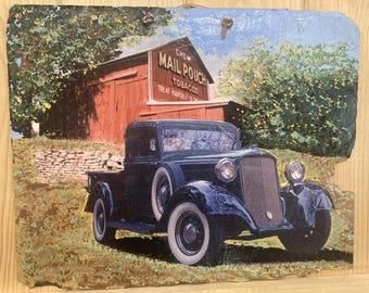 1935 DODGE PICK-UP Decoupage On Roofing Slate, Very Well Done