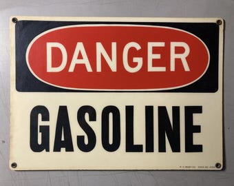 DANGER GASOLINE Metal Porcelain Coated Sign, N O S, Excellent Condition