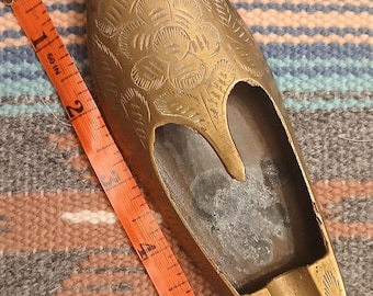 Vintage Brass Shoe Ashtray | Engraved Floral Slipper Trinket Dish