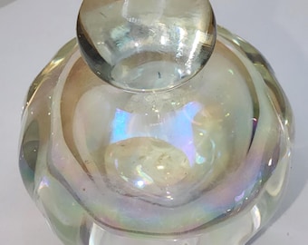 Vintage Hand Blown Iridescent Glass Perfume Bottle, Art Glass Vanity Decor