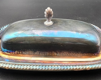 Vintage Wm Rogers Silverplate Butter Dish, Glass Insert, Covered Butter Server, Ornate Tabletop Decor, Cottage Kitchen